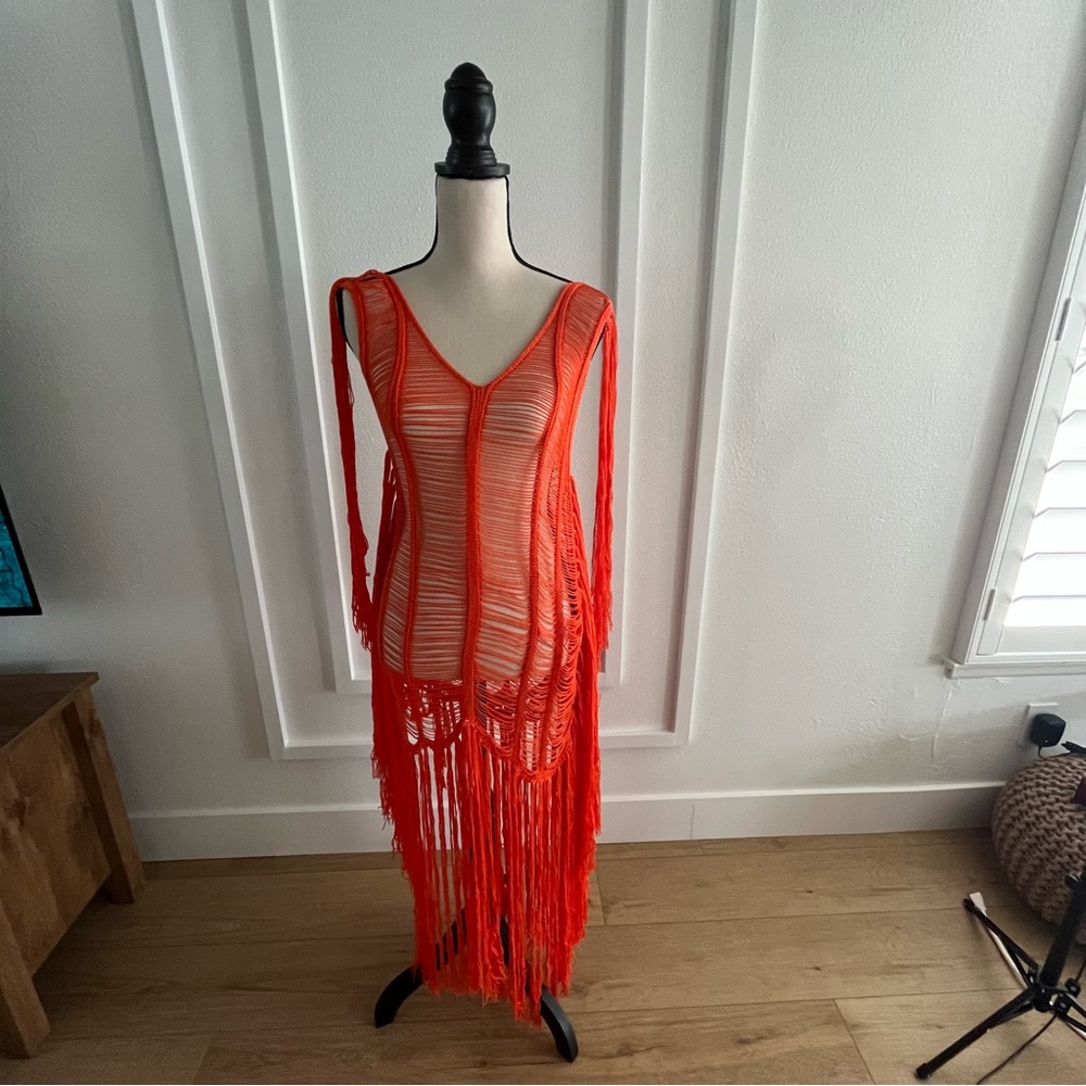 NWT-Crochet orange swim dress cover up